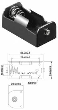 Batteriehalter , 1x Baby "C" mit Druckknopfanschluß
